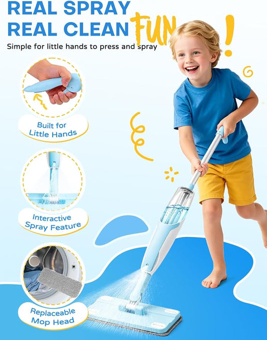 Kids Cleaning Toy Set,Blue Spray Mop Montessori Toys-Kids Cleaning Toy Set,Mini Spray Mop Montessori Toys Spray Mop & Kids Broom Dustpan Set Cleaning Toys Gift for Toddlers Girls Boys Age 3+ - Image 2