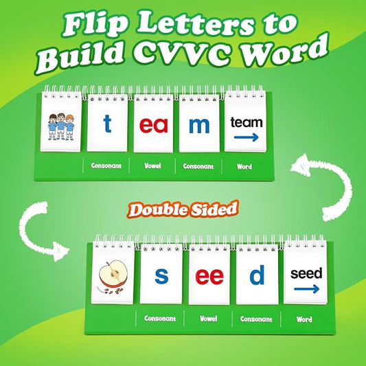 Aizweb CVVC Word Games,Phonics Games Flash Card for Preschool Kindergarten Classroom,Learn to Read,Reading Manipulative Spelling Educational Toy Learning Activity Speech Therapy Teacher Supplies - Image 2