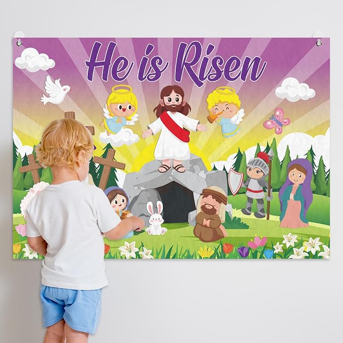 Cinrobiye Christian Easter Felt Board Set, Jesus Resurrection Story Scene with Reusable Pieces, Religious Teaching Tool Gift Set for Sunday School Classroom, Easter Basket Stuffers Party Favors - Image 7