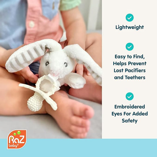 RaZbaby Dragon RaZbuddy w/RaZberry Teething Relief Pacifier – Soothes Sore Gums w/Nature-Inspired Texture, 100% BPA-Free Silicone Teether, Detachable Stuffed Animal – 3 Months+ Teether, Mint