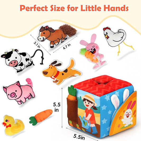 Avesa Baby Toys 6-12 Months - Soft Sensory Box Infant Toy with Stuffed Animals, Rattle, Crinkle Paper, Mirror - 6 Month Old Must Haves Boy Girl Babies Birthday for 1 Year Old Learning Toys