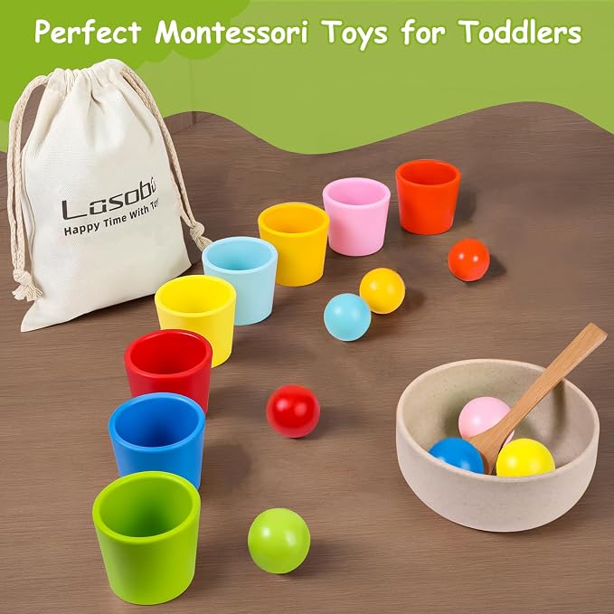 Rainbow Balls in Cups Toddler Montessori Toys (8 Balls, 1.4 in) - Image 7