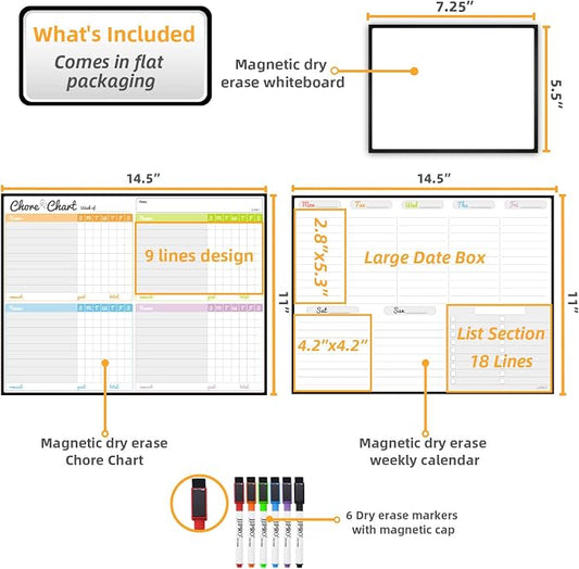 JJPRO Magnetic Dry Erase Chore Chart and Weekly Calendar Set for Fridge-Chore Chart for Multiple Kids,Weekly Planner Board,Family Chore Board for Multiple Kids&Adults,Bonus to-do Whiteboard - Image 2