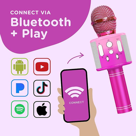 Move2Play, Kids Karaoke Microphone | Includes Stickers & Bluetooth | Kids Birthday Gift | Toy for All Ages 2, 3, 4, 5, 6+ Year Old Girls, Boys & Toddlers (Pink/Purple)