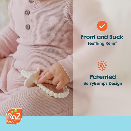 RaZbaby RaZberry Plus Baby Teether – Easy-to-Hold Toy for Front & Back Teething Relief, BerryBumps Texture for Sensory Development, Soothes Sore Gums, BPA-Free, Great Gift for Babies 3M+ – Tan