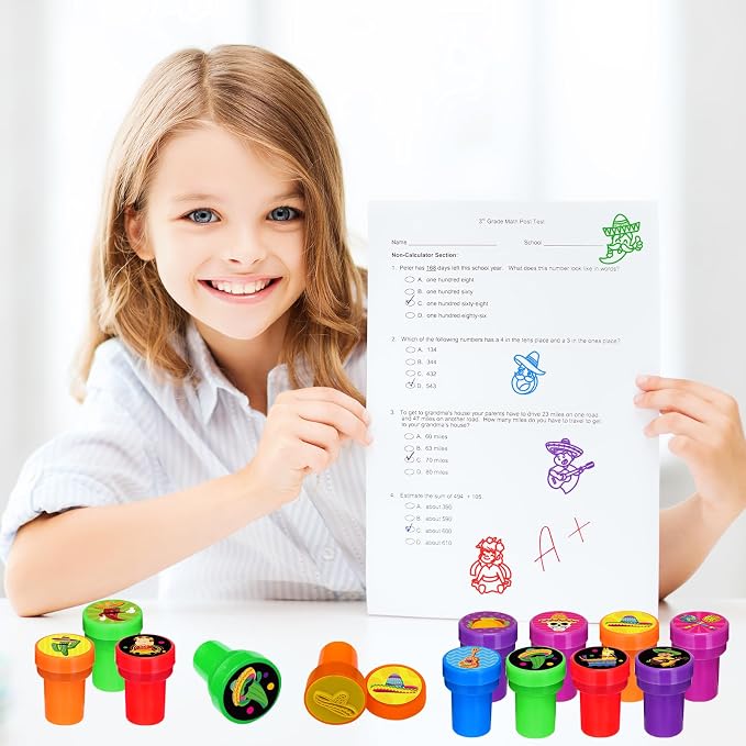 Cinrobiye 24 Pcs Mexican Fiesta Stampers for Kids,Party Favor Set, Mexico Party Favor Set Stampers, Cinco de Mayo Birthday Party Supplies, Classroom Rewards, Piñata Fillers, Goody Bag Stuffers - Image 7