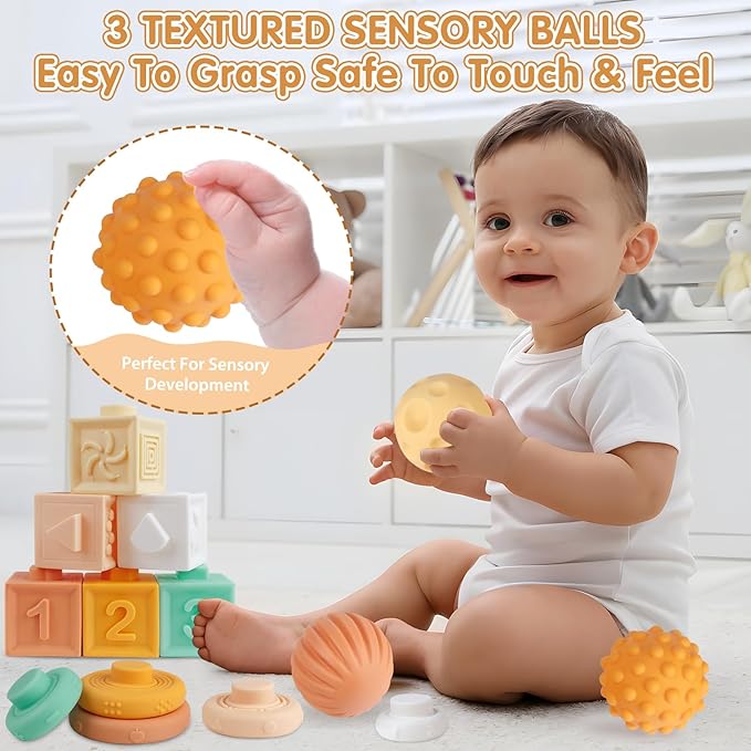Baby Toys Montessori Toys 6 in 1 Musical Instruments for Toddler, Stacking Blocks Development Learning Educational Toy with Wooden Xylophone Infant Baby Birthday Gift