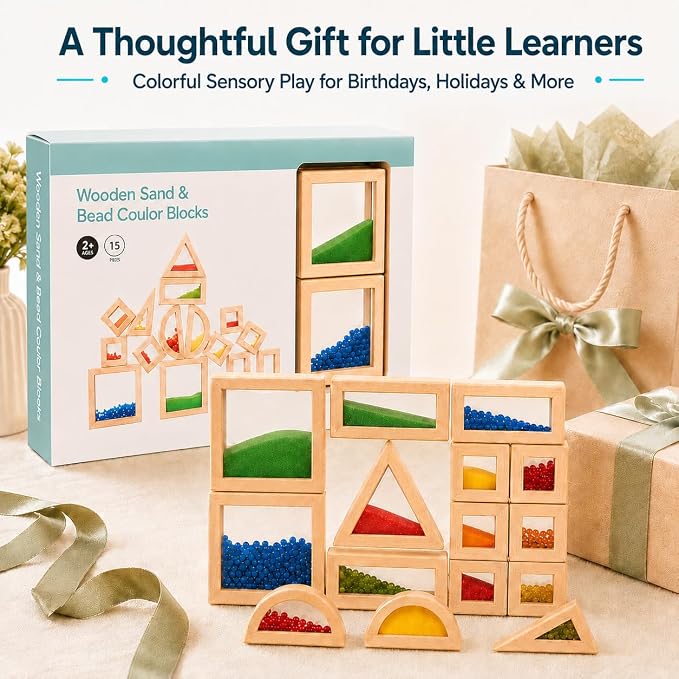 15-Piece Rainbow Sensory Wooden Building Blocks, Stacking Toys for Toddlers - Image 7