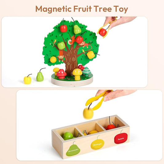 Woodtoe Apple Picking Magnetic Tree Toy, Montessori Toy for Kids Age 3-6 - Image 2