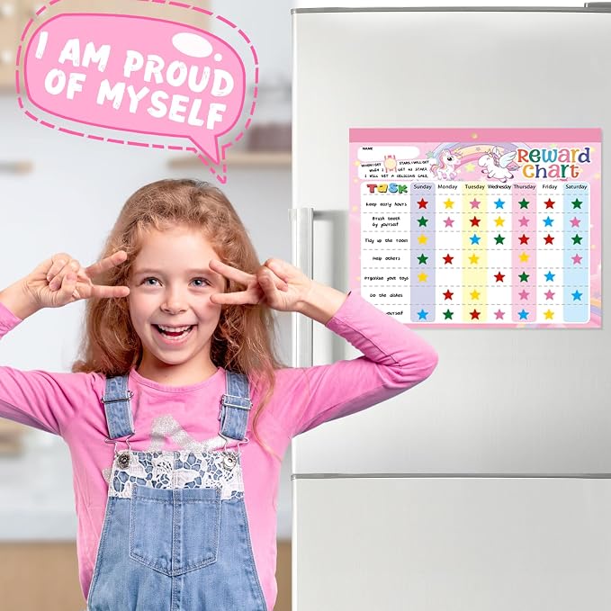 Magnetic Reward Chart for Kids at Home, Behavior Chart Pad with 26 Chore Charts, 1680 Star Stickers, 84 Motivational Stickers to Develop Responsibility & Good Habits (Unicorn) - Image 7
