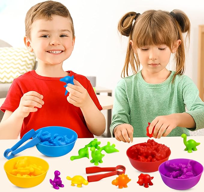 GKDOMS Counting Dinosaurs Toys Matching Game with Sorting Bowls Preschool Learning Activities Montessori Sensory Toys for Math Color Sorting, Party Favors Birthday Gift for Toddlers - Image 7