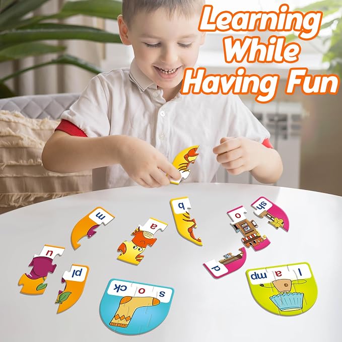 Kasfalci CVCC & CCVC Puzzle Cards for Kids - Word & Phonics Games, Speech Therapy Toys for Toddlers, 4 Alphabet Letter Word Puzzles, Learning Spelling Games - Image 7