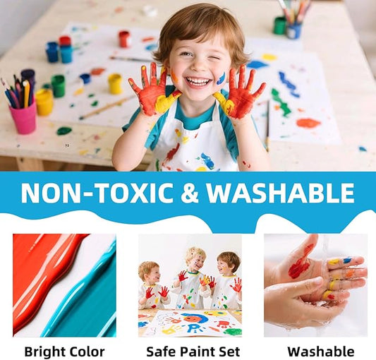 Washable Finger Paint for Kids, Non Toxic Toddler Art Supplies, 12 Vibrant Colors(1.21fl oz), Baby Safe Paint for Hand and Feet, Arts and Crafts Gifts for Ages 3 4 5 6+ Year Old Boys Girls