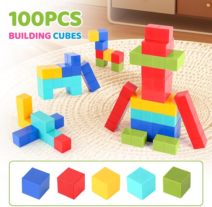 ZHENFINITY 100PCS Magnetic Building Cubes, 5-Color Solid Blocks - Image 6
