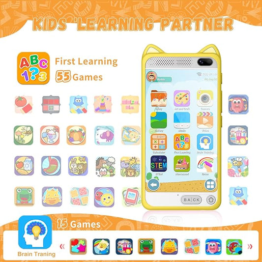 Kids Phone, 3.97" Touchscreen Toddler Smartphone Learning Toys, Fake Play Toy Phone with Music Player Educational Games,Christmas Birthday Gifts for Girls Age 3-12, 8G SD Card(Yelllow)