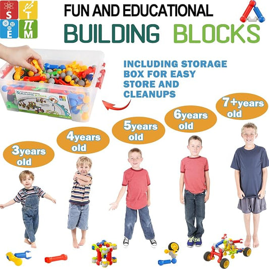 170 Pcs STEM Building Toys for Kids Ages 4-8, Building Blocks Educational Construction Engineering Building Kit for Ages 3 4 5 6 7 8 9 Year Old Creative Kids Games, Christmas Birthday Gifts Boys Girls - Image 2
