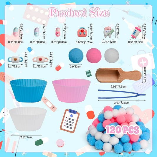 183pcs Doctor Play Set Sensory Bin Filler Fine Motor Toys Pretend Play Doctor Kit Sensory Bin Items Toy Capsules Tooth Model Doctor Toy Bag Face Mask Toy Pretend Shot for Preschool Education Activity - Image 2