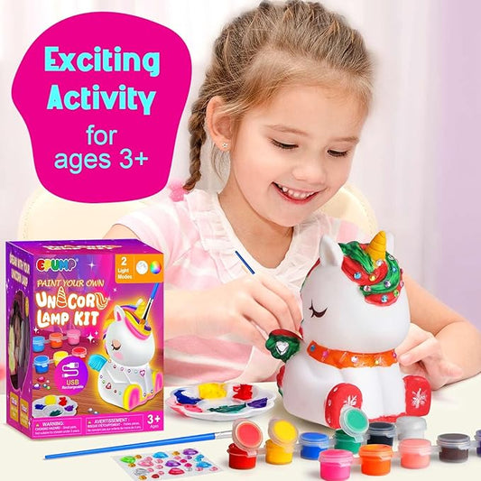 EPUMP Paint Your Own Lamp Kit - Rechargeable 1200mAh Un-icorn Night Light with 2 Light Modes, Arts and Crafts Painting Toys for Girls Boys, Art Supplies Birthday & Christmas Gifts for Kids Ages 3-12+