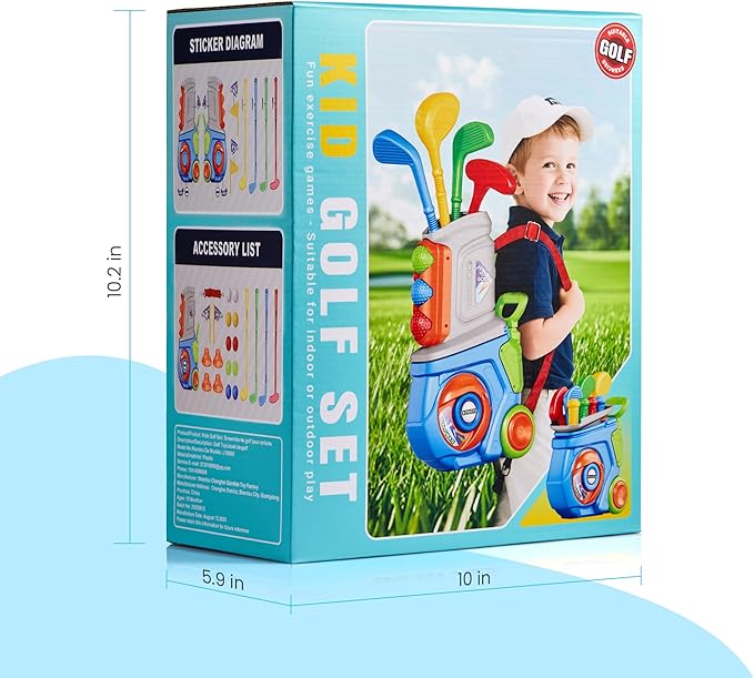 PJG Toddler Golf Set, Plastic Kids Golf Clubs 3-5 with 4 Golf Clubs and 10 Balls, Indoor and Outdoor Golf Toys with Cart for Toddlers Boys and Girls Aged 1 2 3 4 5 Years Old Birthday