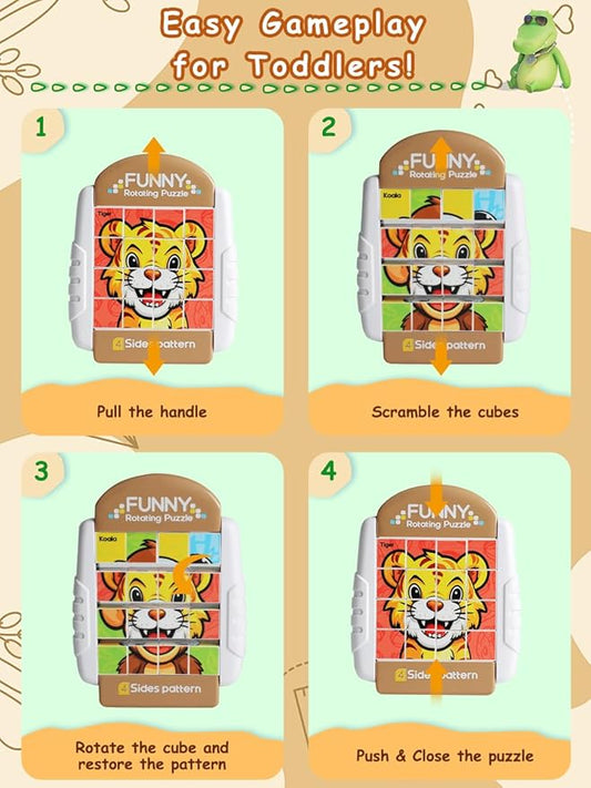 16-Piece Rotating Puzzles for Kids 4-6, Toddlers Puzzles 2-4, Road Trip, Airplane Activities Game, Travel Toys - Brain Teaser, Fine Motor Skills - Birthday Gifts Boys & Girls - Animals