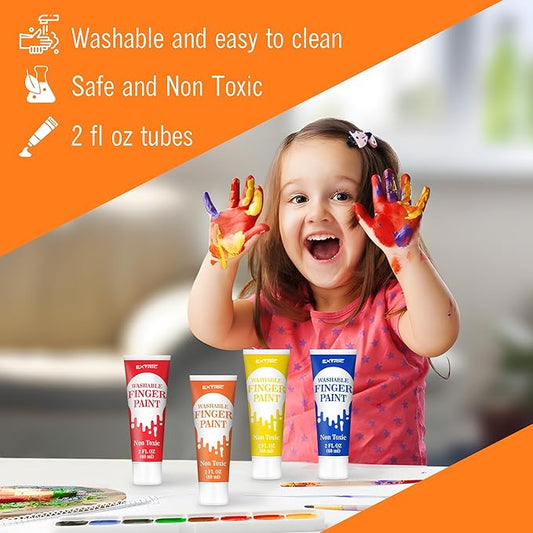Washable Finger Paint for Toddlers 1-3 – 12 Colors Washable Paint for Kids, Non Toxic Toddler Paints, 2 fl oz Tubes, Tempera Paints for Kids, Crafts & Finger Painting – Ages 1-8