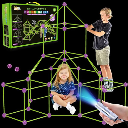 Glow In The Dark Fort Building Kit for Kids,STEM Construction Toys, Educational Gift for 3 4 5 6 7 8 9 10 11 12 Years Old Boys and Girls,Ultimate Creative Set for Indoor & Outdoors Activity,200 Pcs - Image 2