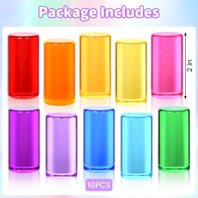 Rainbow Acrylic Blocks, 10 Stackable Cylinders for Kids Ages 3+ - Image 6