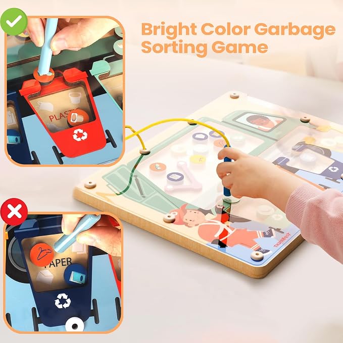 TOP BRIGHT Magnetic Garbage Sorting Maze Toy, Montessori Toy for Kids 2-5 - Image 8