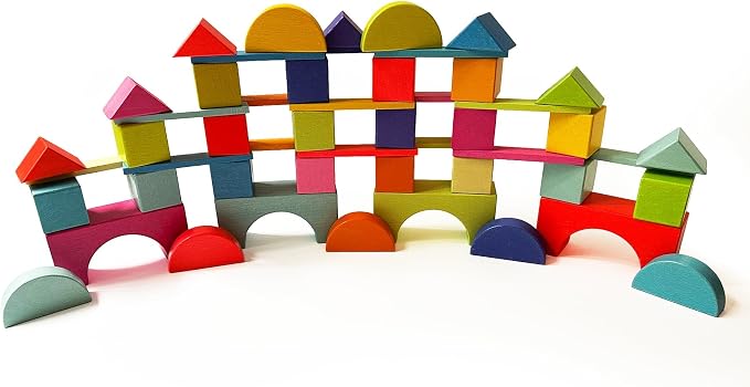 Quiggly Montessori Wooden Rainbow Building Blocks - 68 Pc STEM Toy Set - Image 9