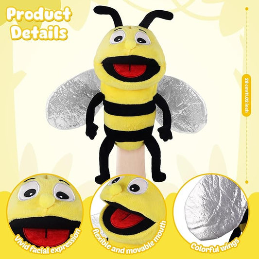 Animal Hand Puppets 11 Inch Sea Turtle Plush Dinosaur Animals Hand Puppet Toys Role-Play Toy Puppets for Kids Storytelling Imaginative Pretend Play Teaching Preschool(Bee)