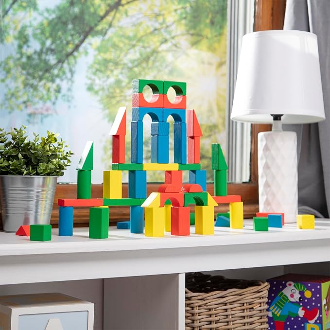 Melissa & Doug Wooden Building Blocks, 100-Piece Set of Sorting & Stacking Toys in 4 Colors and 9 Shapes, Classic Toddler Toys for Girls & Boys Ages 2+ - FSC Certified - Image 9