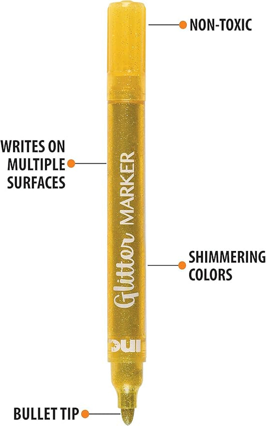 Inc. Multicolor Glitter Markers - 18 Assorted Colors, Sparkly Non-Toxic Water-Based Marker Set, Bullet Point Tip for Drawing, Coloring, Doodling, Journaling, Scrapbooking, DIY Art and Craft Projects