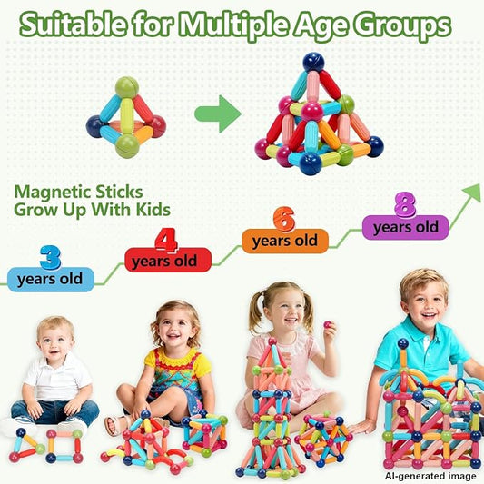 COUOMOXA Magnetic Toy Montessori for Kids: 3 4 5 6 7 8 9 10 11 12 Years Old Kids Building Sticks - Magnetic Creative Toy Age 3-12 Playroom Family - Christmas Birthday Gift for Boys Girls - Image 2