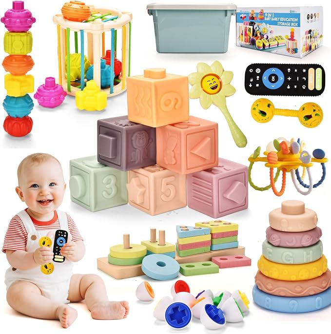 Baby Toys 6 to 12 Months 9 in 1 Montessori Teething Toys Sorting Sensory Educational Learning Gift for Toddlers Aged 1-3 - Image 9
