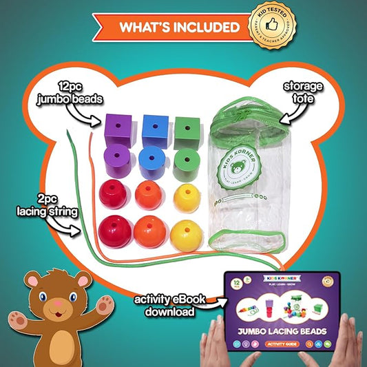 Lace & Let Go Rainbow Beads - Match, Sort, Count, Stack & Play 12pc + eBook - Image 2