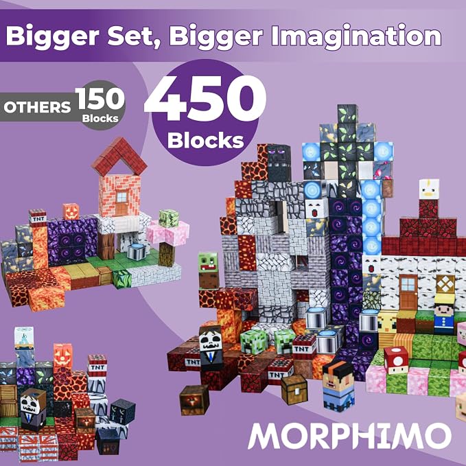 450 PCS Magnetic Building Blocks Set - Big STEM & Sensory Toy for Kids - Stacking Magnets - Instruction Book & Fabric Storage Bag - Shared Play Toy for Siblings & Friends - Image 8