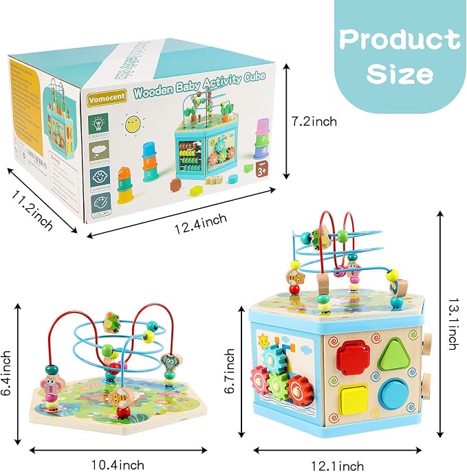 Wooden Activity Cube for 1 Year Old Kids, Educational Learning Bead Maze for Toddler Age 1-3, Developmental Montessori Toys for 12-36 Months Boys Girls Gift - Image 8