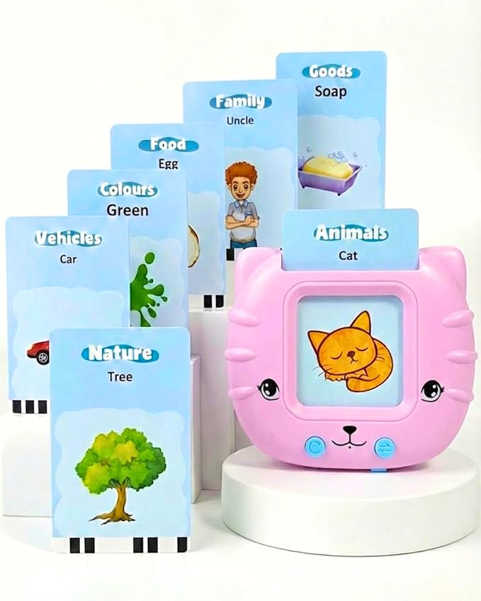 Talking Flash Cards for Kids, 112 Cards/224 Words, 5 Languages, Montessori Toddler Learning Toys, Screen-Free & Portable Reader, Speech & Phonics Practice for Ages 3+ (Pink CAT) by Unknown