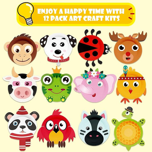 V-Opitos Arts and Crafts Kits for Kids, 12 Pack Simple Animal Paper Plate Crafts for Toddler Age of 2, 3, 4, 5 Years Old, Fun Preschool Classroom Activity Project for Boy & Girl - Image 2