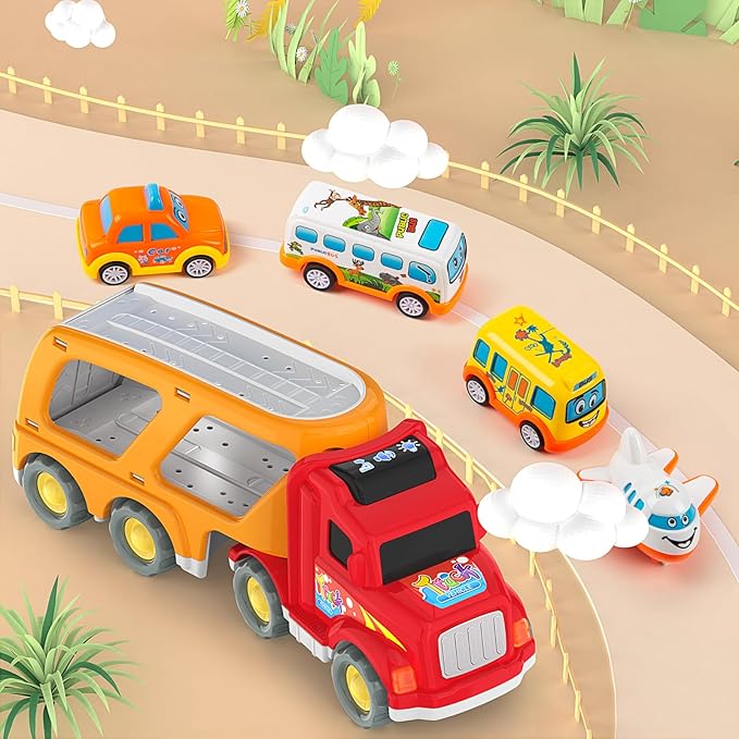 Veslier Toddler Toys Car for Boys Girls Age 2-4 3-5, 5 in 1 Carrier Transport City Vehicles Toys,Kids Toy Cars for Toddlers, Christmas Birthday Gift for Toddlers 3+.