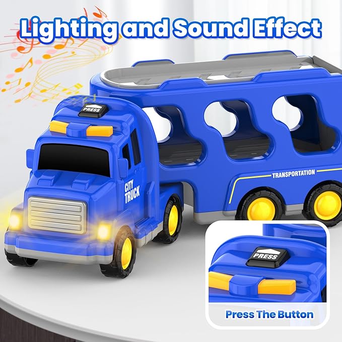 Toddlers City Truck Toys for Kids 3-9 Year Old,5 in 1 Friction Power Vehicle Car for 3 4 5 6 7 Years Old Boys Girls,Carrier Truck Transport Toys for Christmas and Birthday Gifts