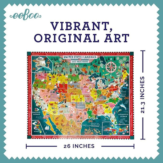 eeBoo USA MAP 48 Giant Piece Children's Puzzle, 26" x 21" - Image 2