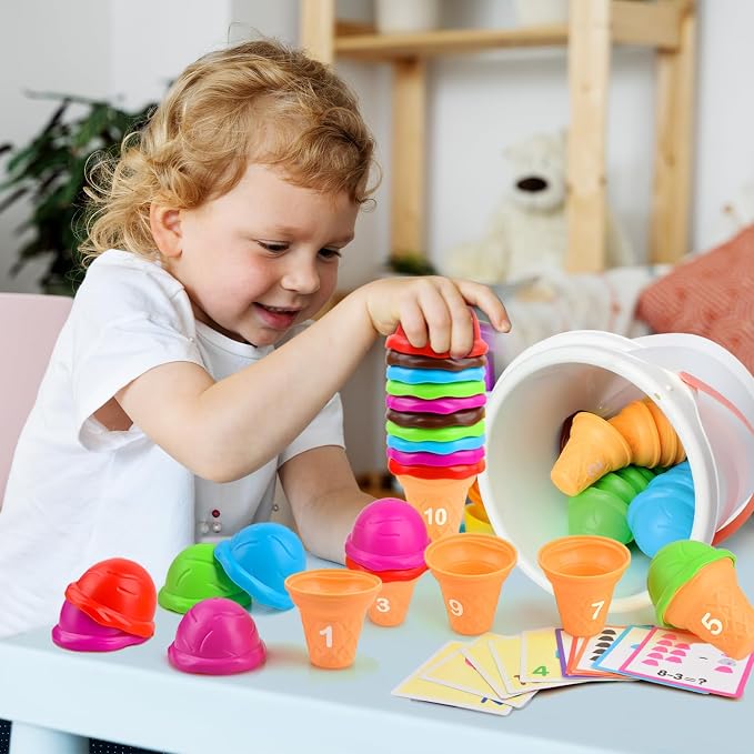Ice Cream Toy Counting and Color Sorting Set for Toddlers, Montessori Preschool Kindergarten Learning Activities Fine Motor Skill Toys, Number Math Games Learning Toy Gifts for Kids Boys Girls Age 3-5 - Image 7