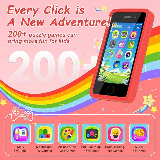 3.97" Touchscreen Kids Toys Smart Phone, Kids Phone with Games & Dual Camera, Toddler Toys Phone, Boys and Girls Learning Toy Phone for 3-9 Years Old (Red)