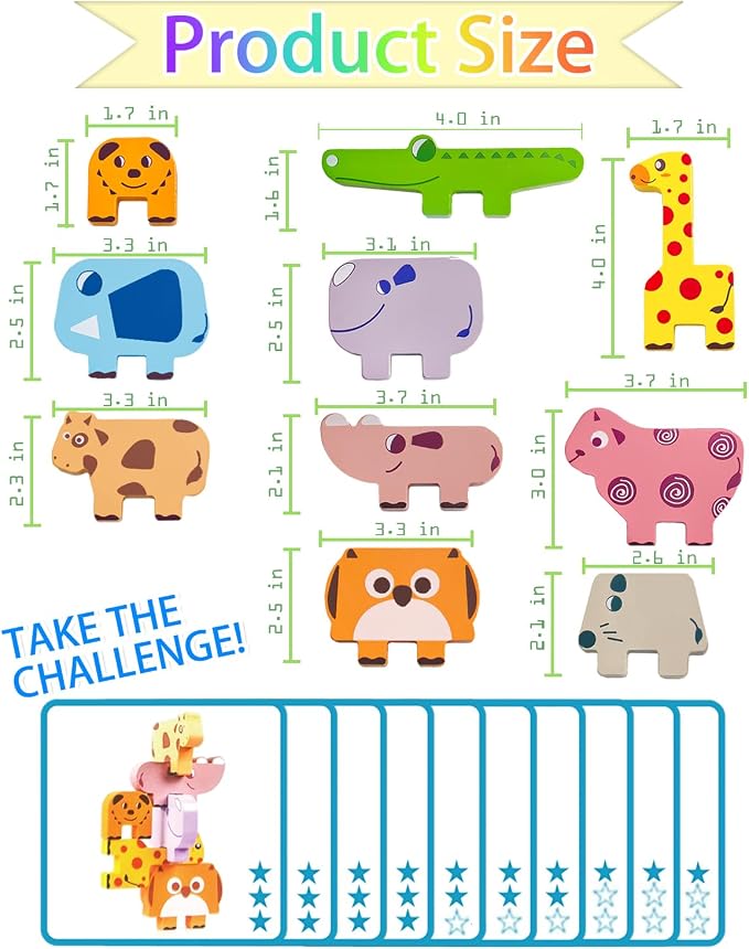 Vaiheng Toys for Toddlers 1-3, Montessori Toys for 1 2 3 4 Year Old Boys & Girls, Toy Age 2-4 0-2 Kids Baby, 1 2 3 Year Old Girls Boys Gifts, Wooden Animal Blocks Stacking Education Puzzles Toy - Image 6