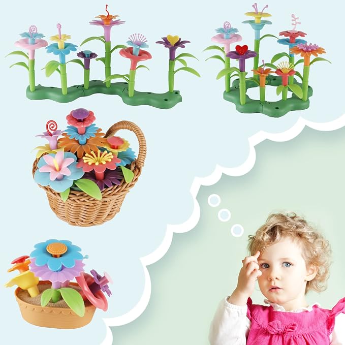 BIRANCO. Flower Garden Building Toys - Build a Bouquet Floral Arrangement Playset for Toddlers and Kids Gifts Age 3, 4, 5, 6 Year Old Girls, Educational STEM Toy (120 PCS) - Image 7