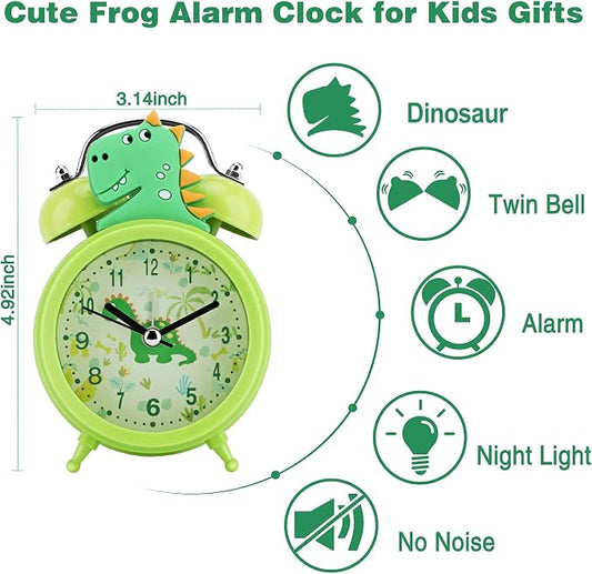 TCJJ Dinosaur Alarm Clock for Kids, Cool Bedroom Decoration, Non Ticking Silent Second Hand, w/Backlight Super Loud Twin Bell, for Kids Dinosaur Gifts (Green) - Image 2