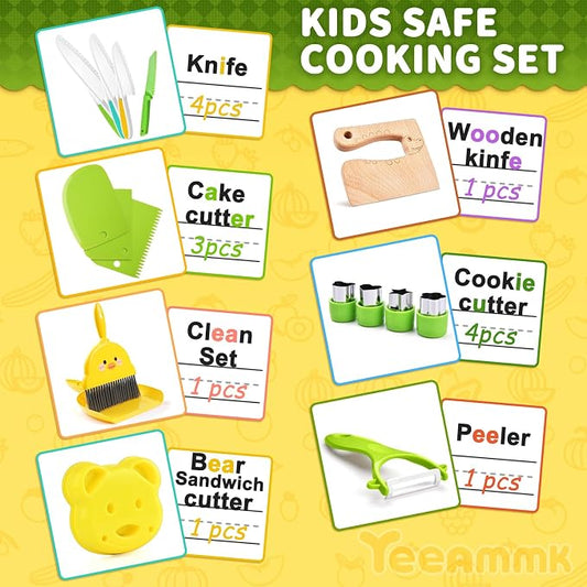 Kids Kitchen Tools,18 Pieces Toddler Cooking Sets Real-Montessori Cooking Set for Toddlers Kids Chef Set with Children Safe Knives Cutting - Image 2