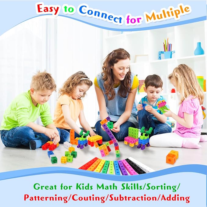 300 Pcs Linking Cubes for Kids - Counting Blocks with Storage Boxes, Connecting Cubes Math Manipulatives for Preschool & Elementary Aged Kids - Image 6