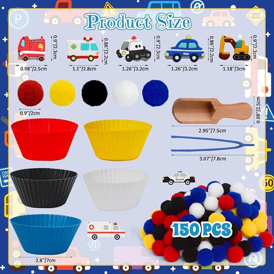 192pcs Back to School Cars Sensory Bin Filler Fine Motor Toys Transportation Toys Sensory Bin Items Toy Ambulance Fire Engine Police Car Excavator Taxi for Preschool Education Activities - Image 2